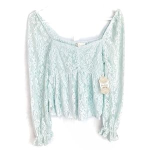 ALTAR'D STATE Precilla Floral Lace Square Neckline Frilled Blouse Size Small